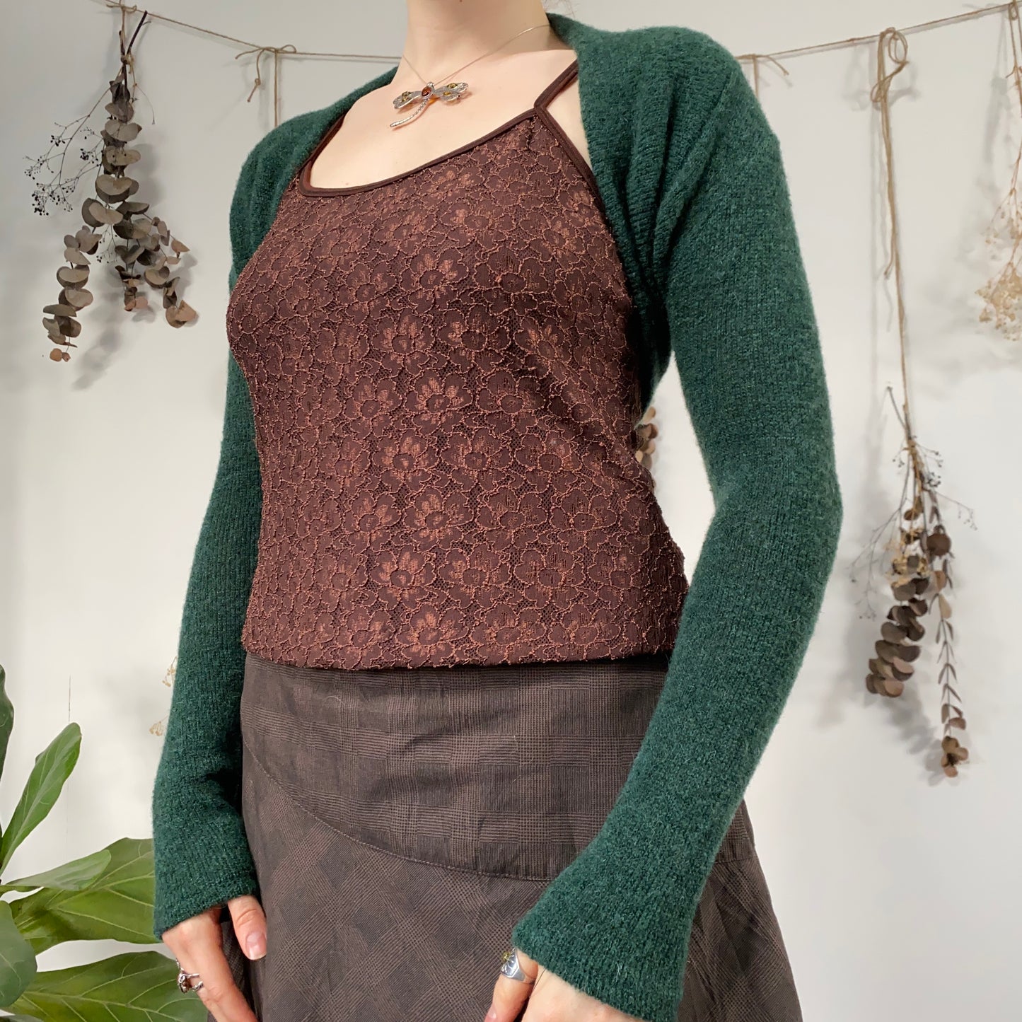 Green knit shrug - size S