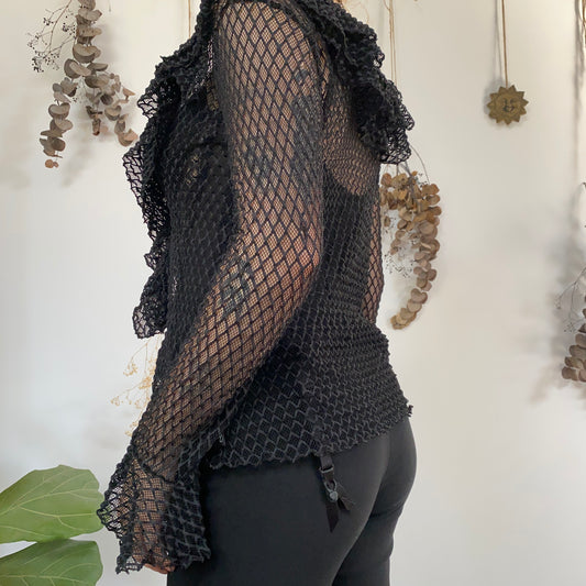 Black mesh cardigan top - size M/L
