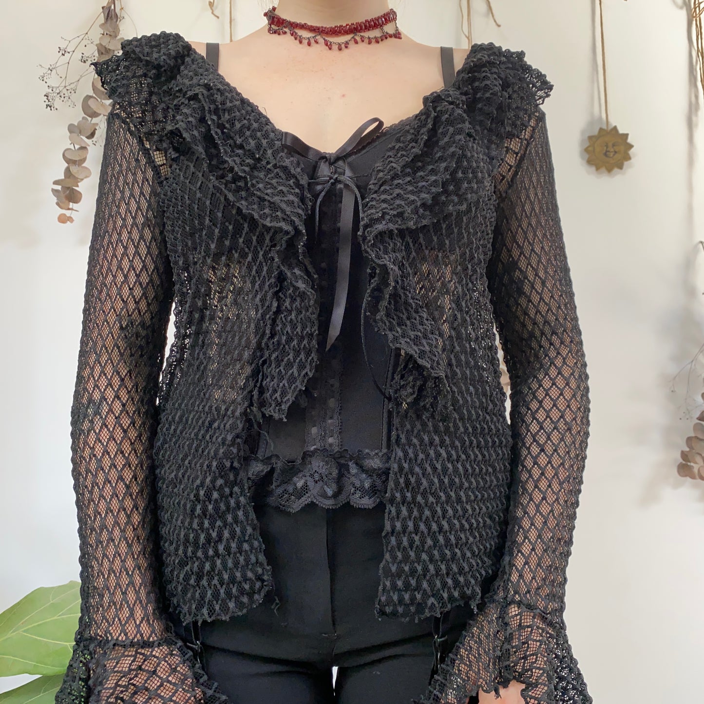 Black mesh cardigan top - size M/L