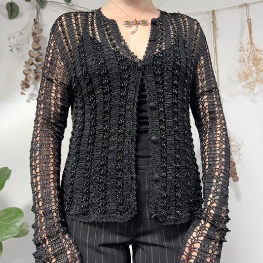 Black beaded crochet cardigan - size M/L