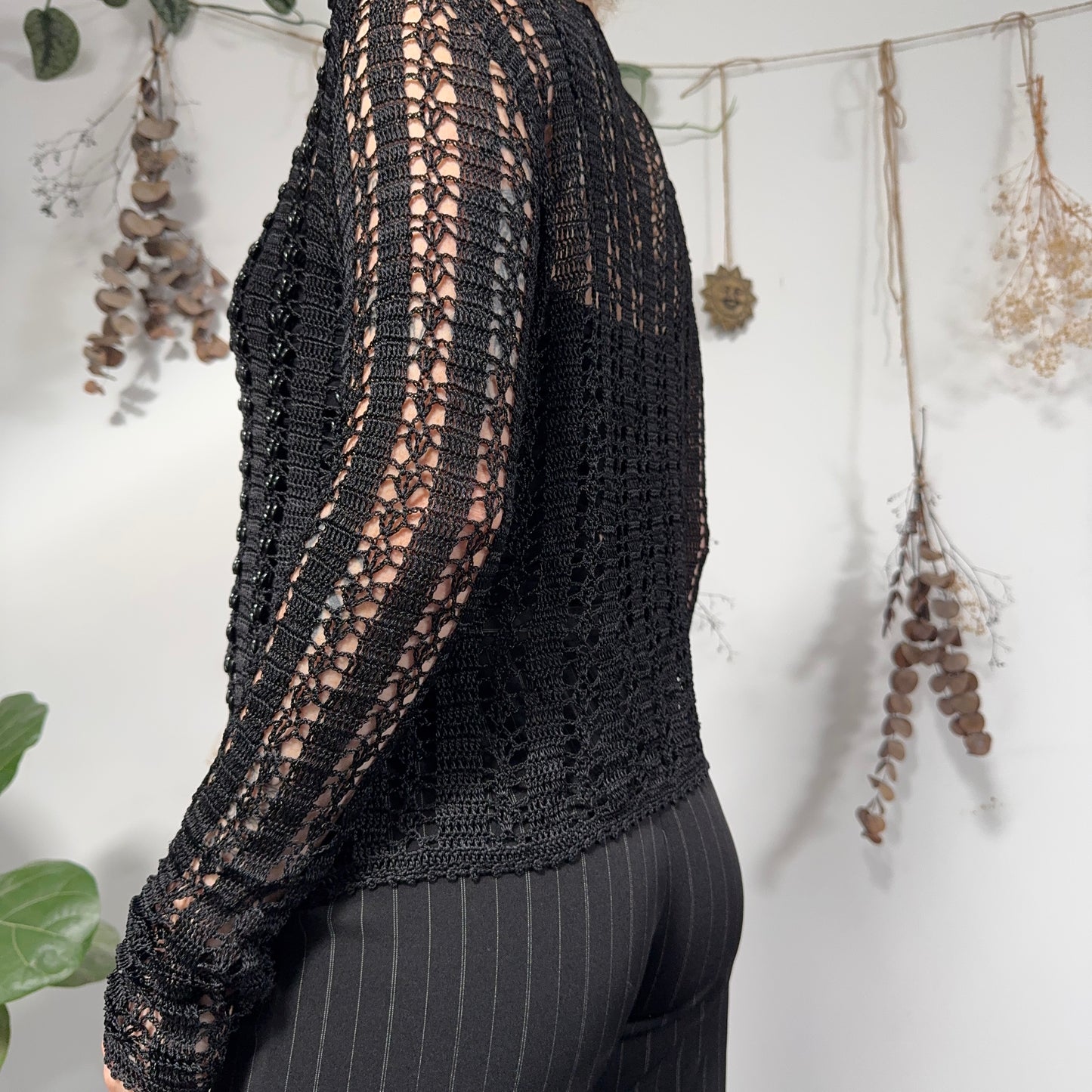Black beaded crochet cardigan - size M/L