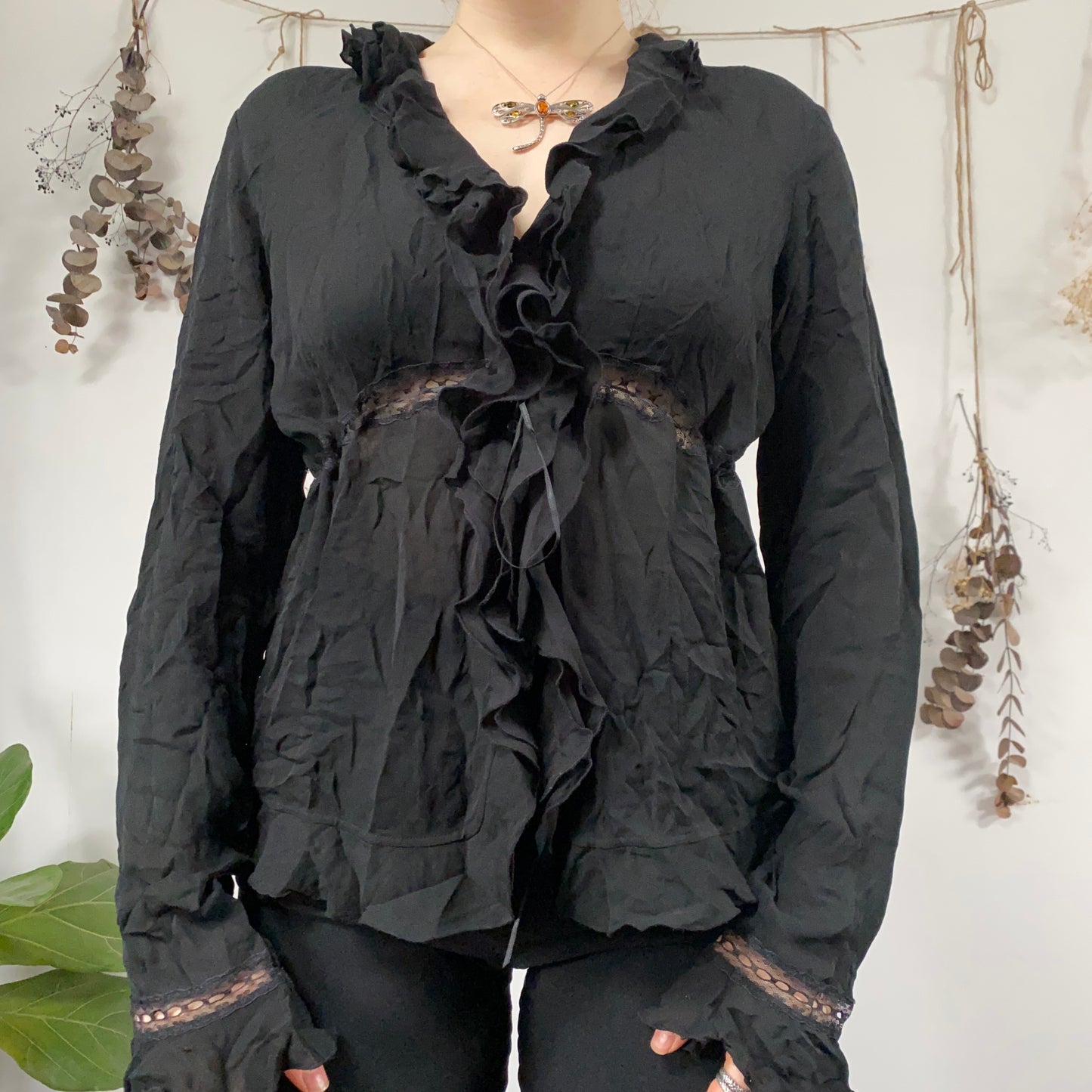 Black silk blouse - size L