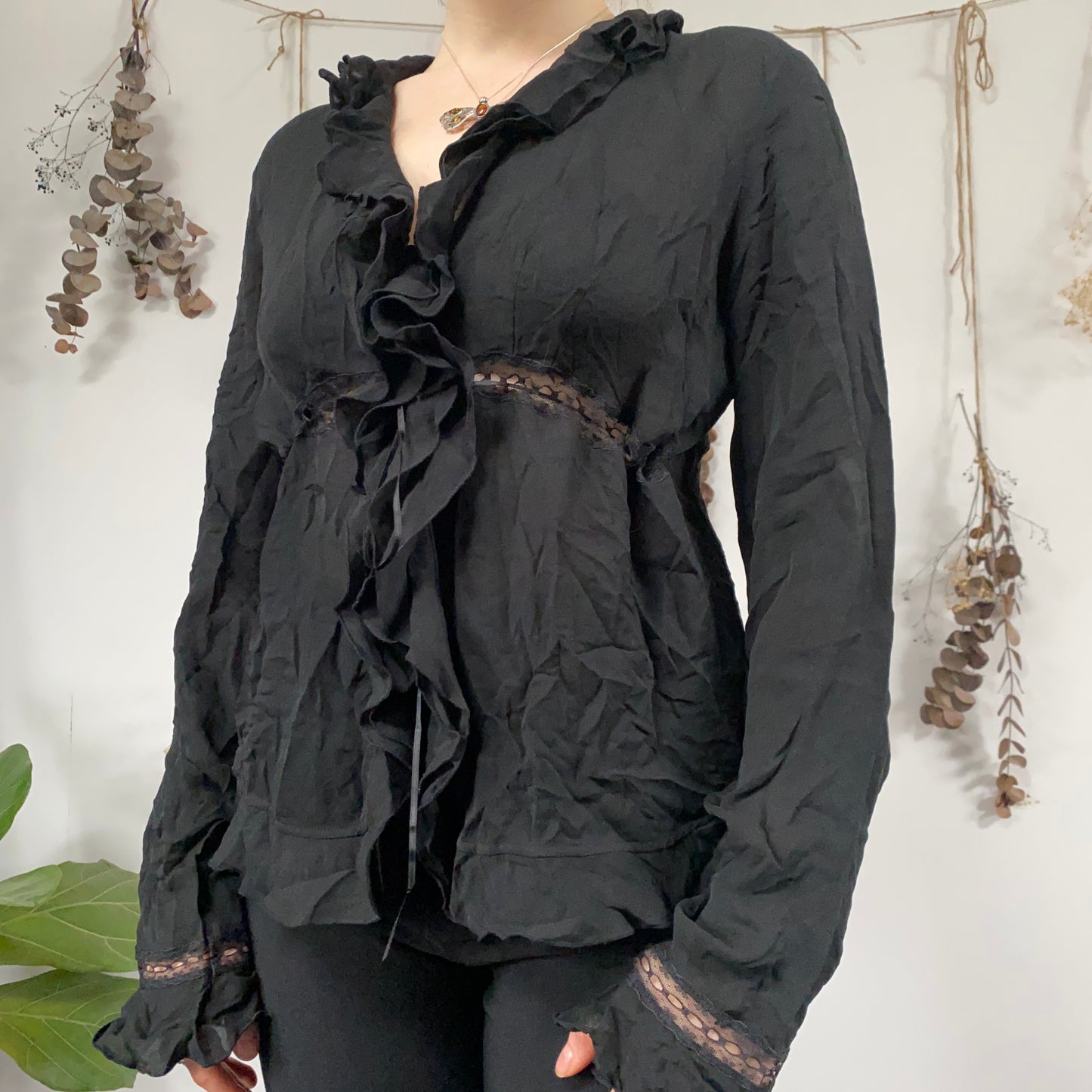 Black silk blouse - size L