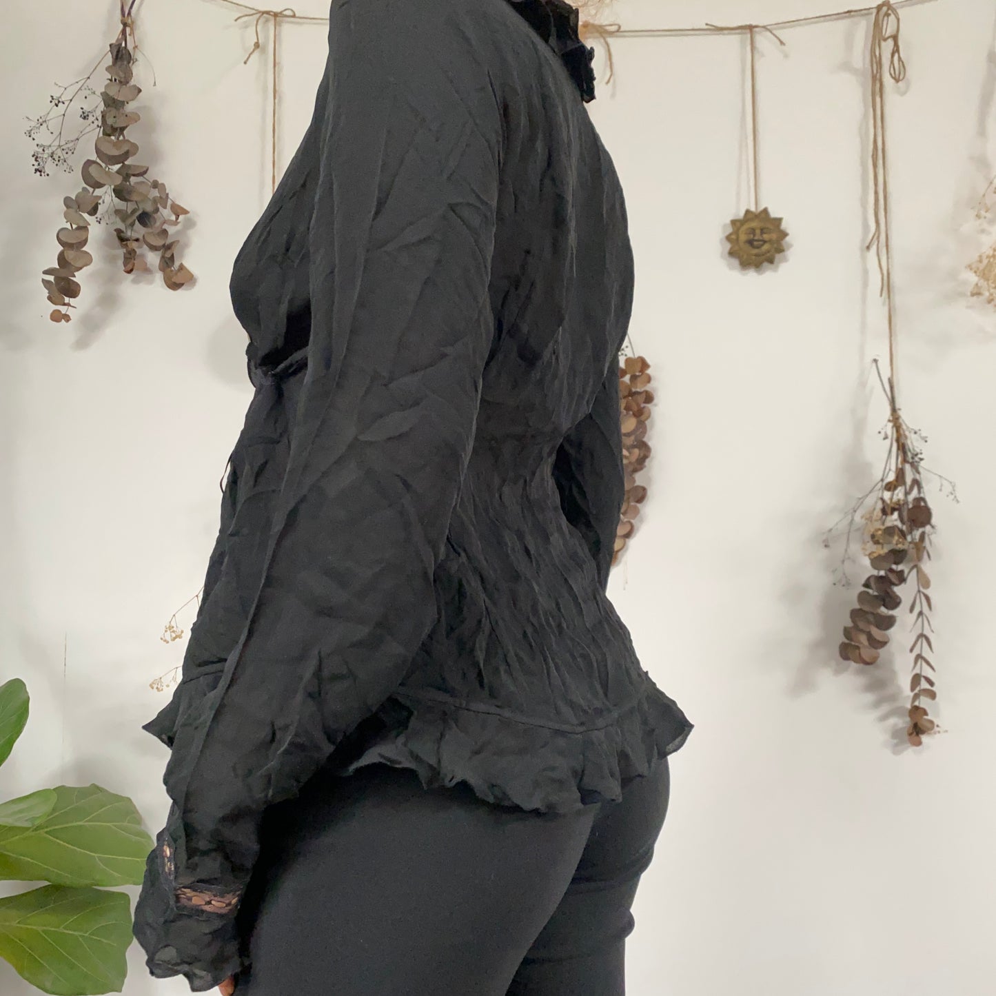 Black silk blouse - size L