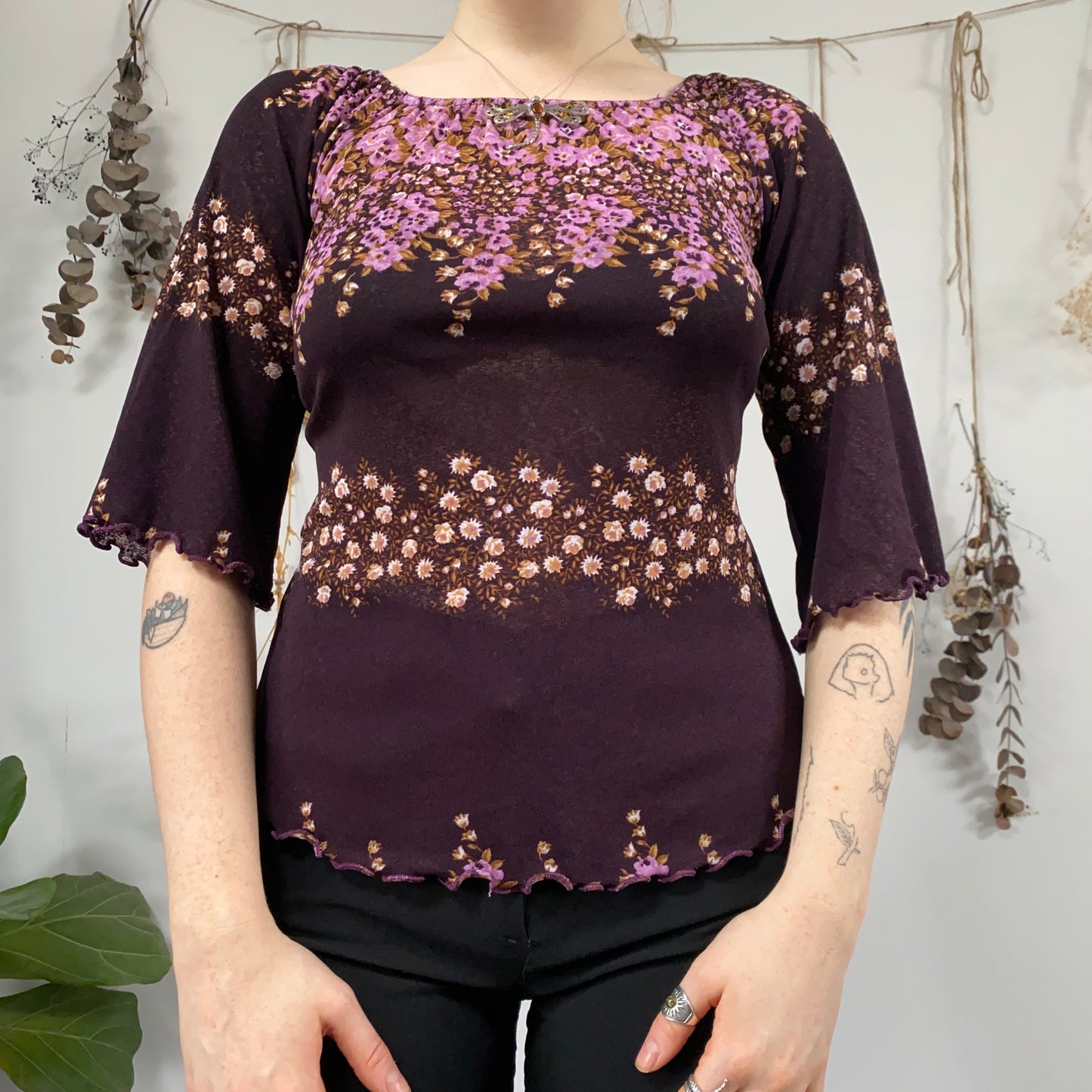 Purple floral mesh top - size S/M