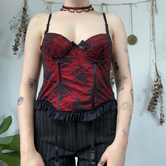 Red black lace corset - size 32B