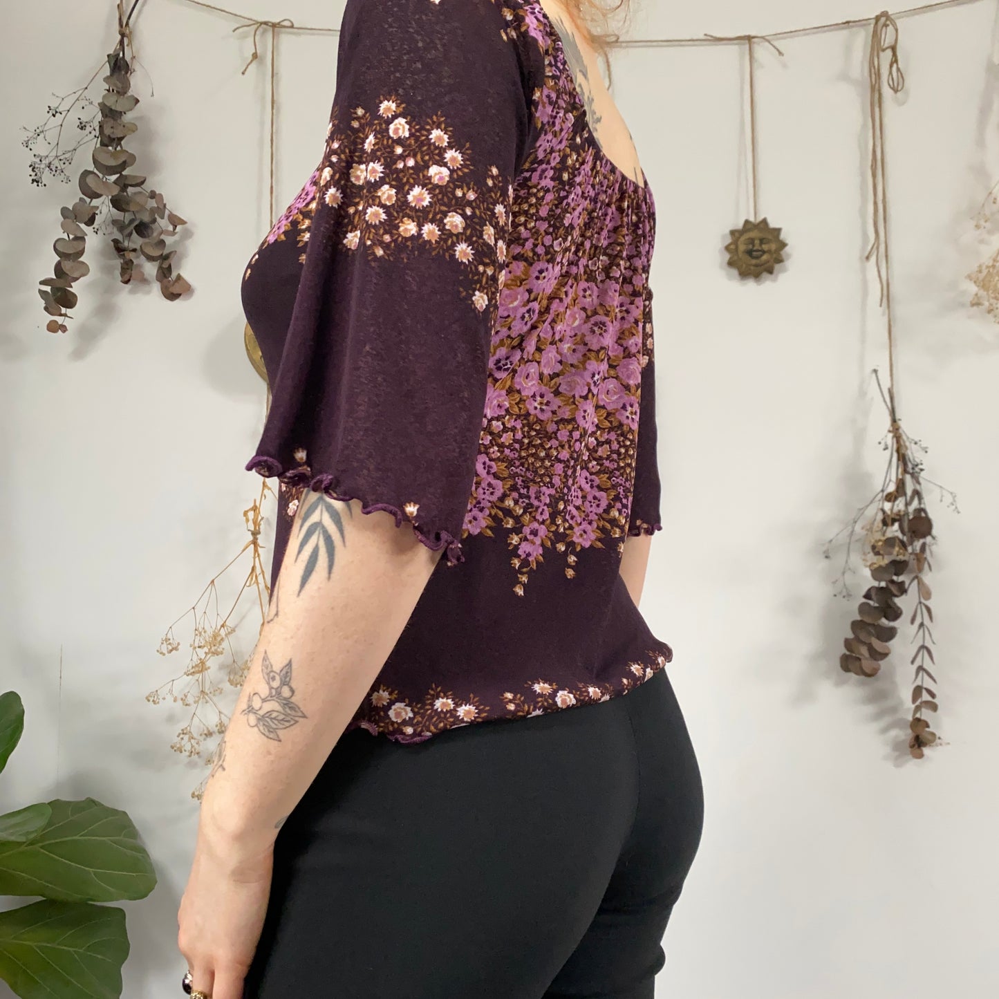 Purple floral mesh top - size S/M