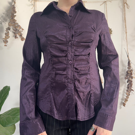 Ruched purple striped shirt - size M