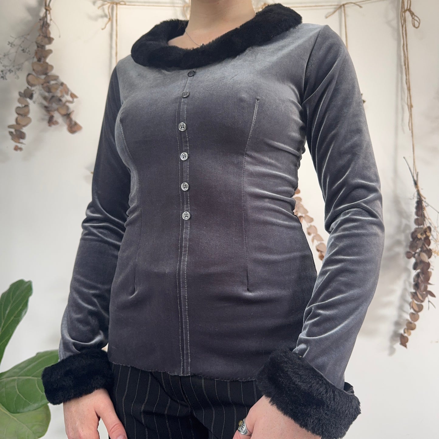 Grey velvet top - size S