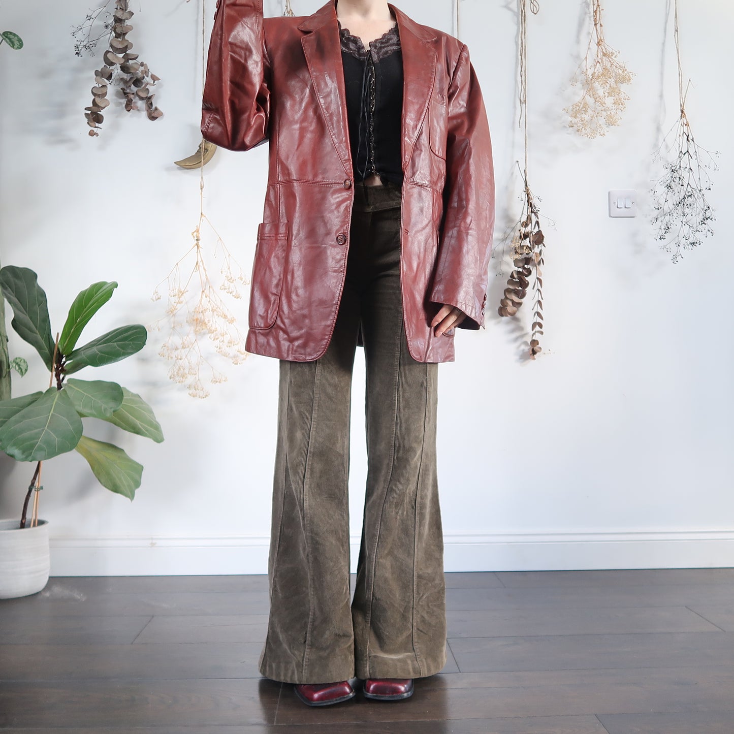 Brick red leather blazer - size L