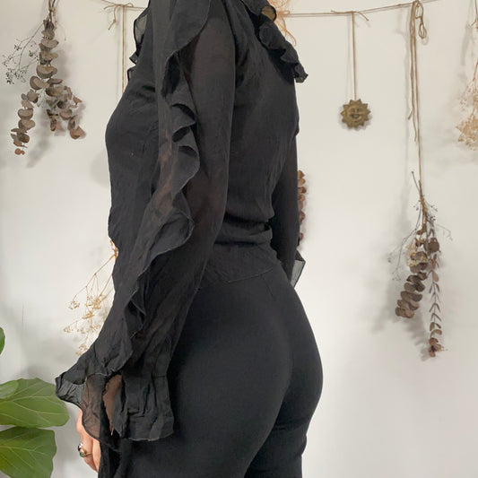 Black ruffle blouse - size M