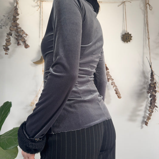 Grey velvet top - size S