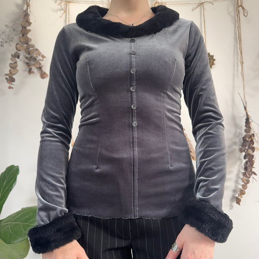 Grey velvet top - size S
