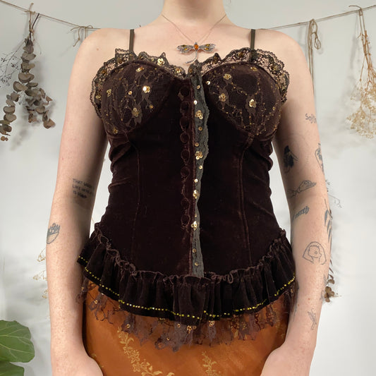 Brown velvet corset top - size M