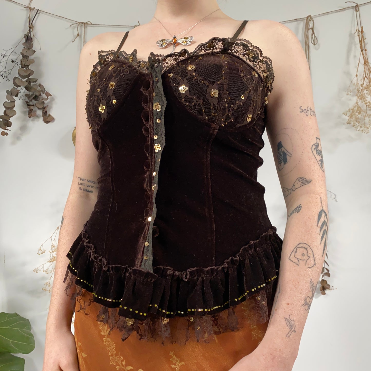 Brown velvet corset top - size M