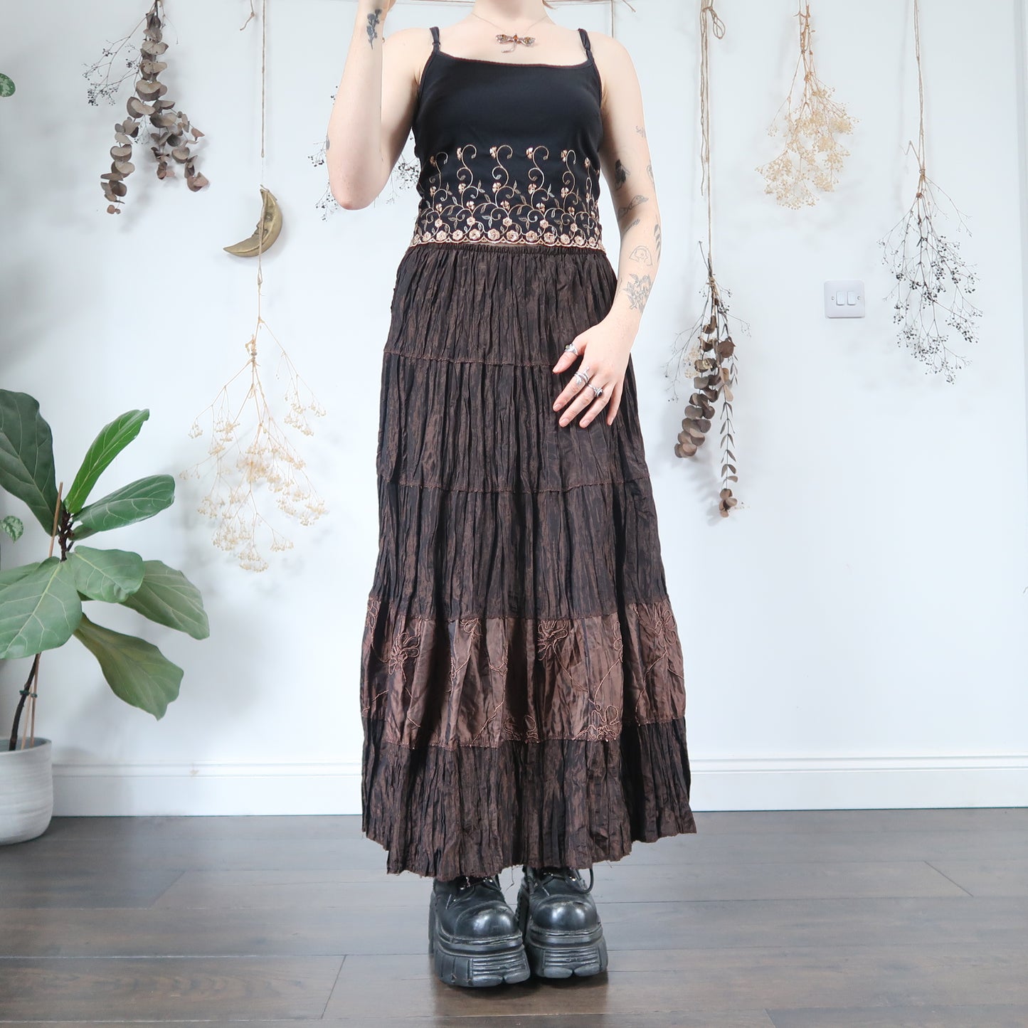 Brown tiered skirt - size XS/S/M