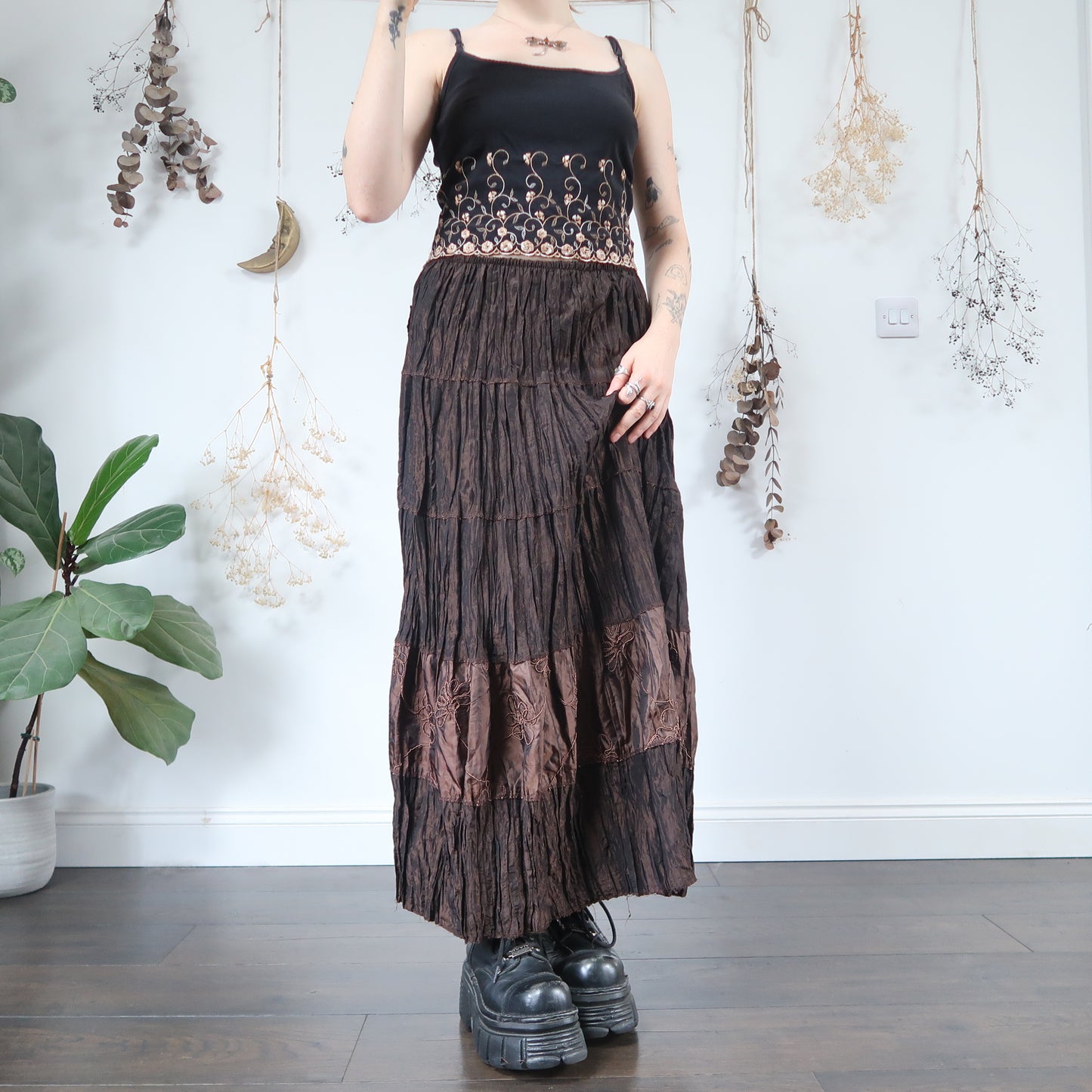 Brown tiered skirt - size XS/S/M