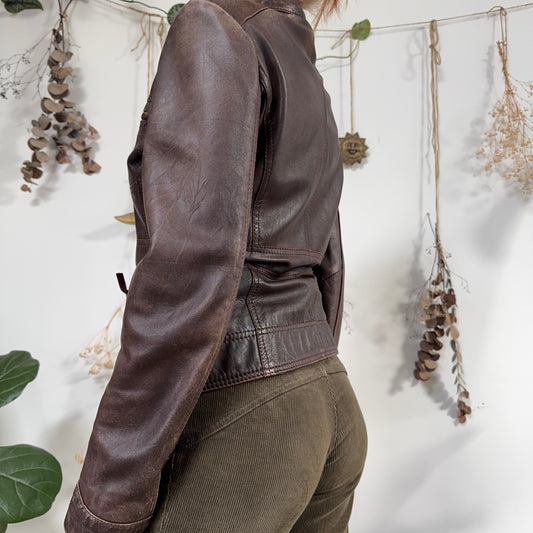 Brown leather jacket - size M