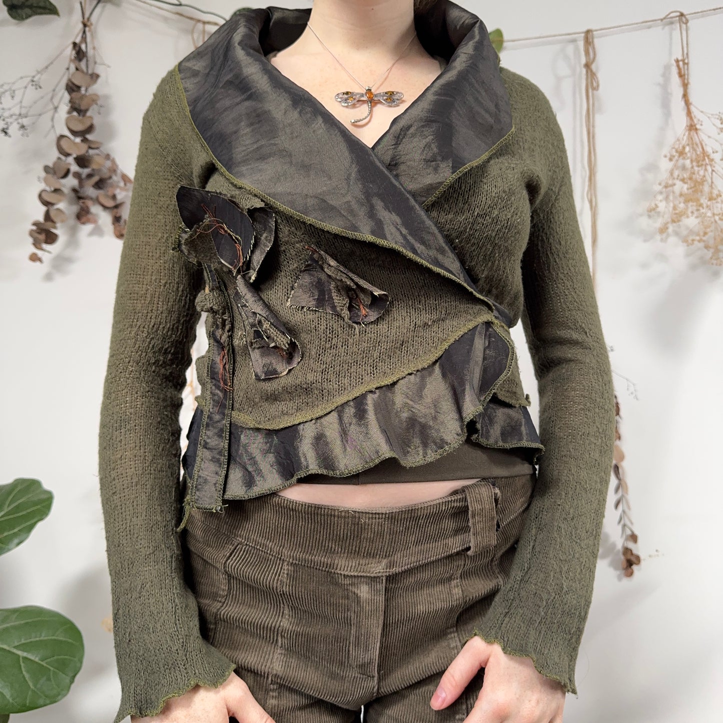 Green knit wrap top - size M