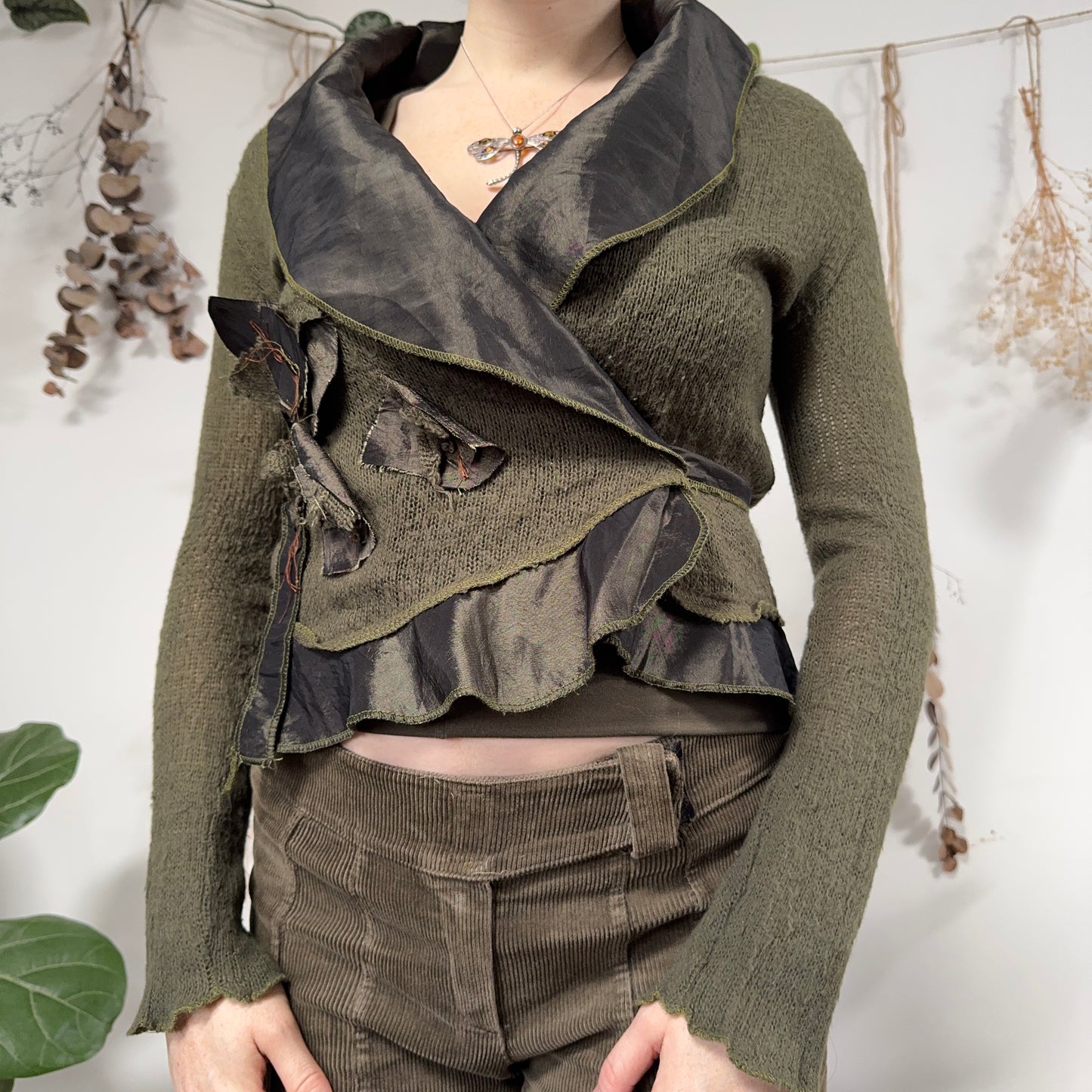 Green knit wrap top - size M