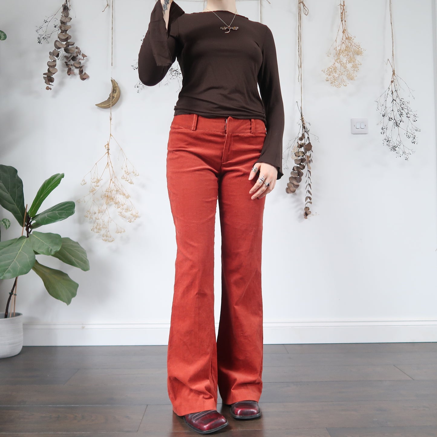 Burnt orange cord trousers - size S