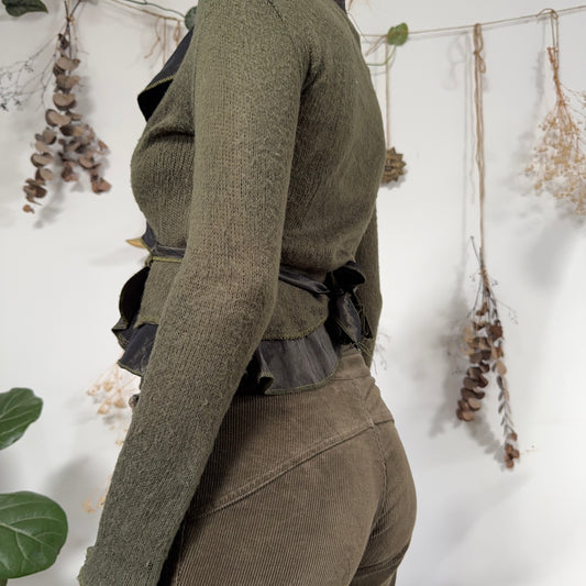 Green knit wrap top - size M