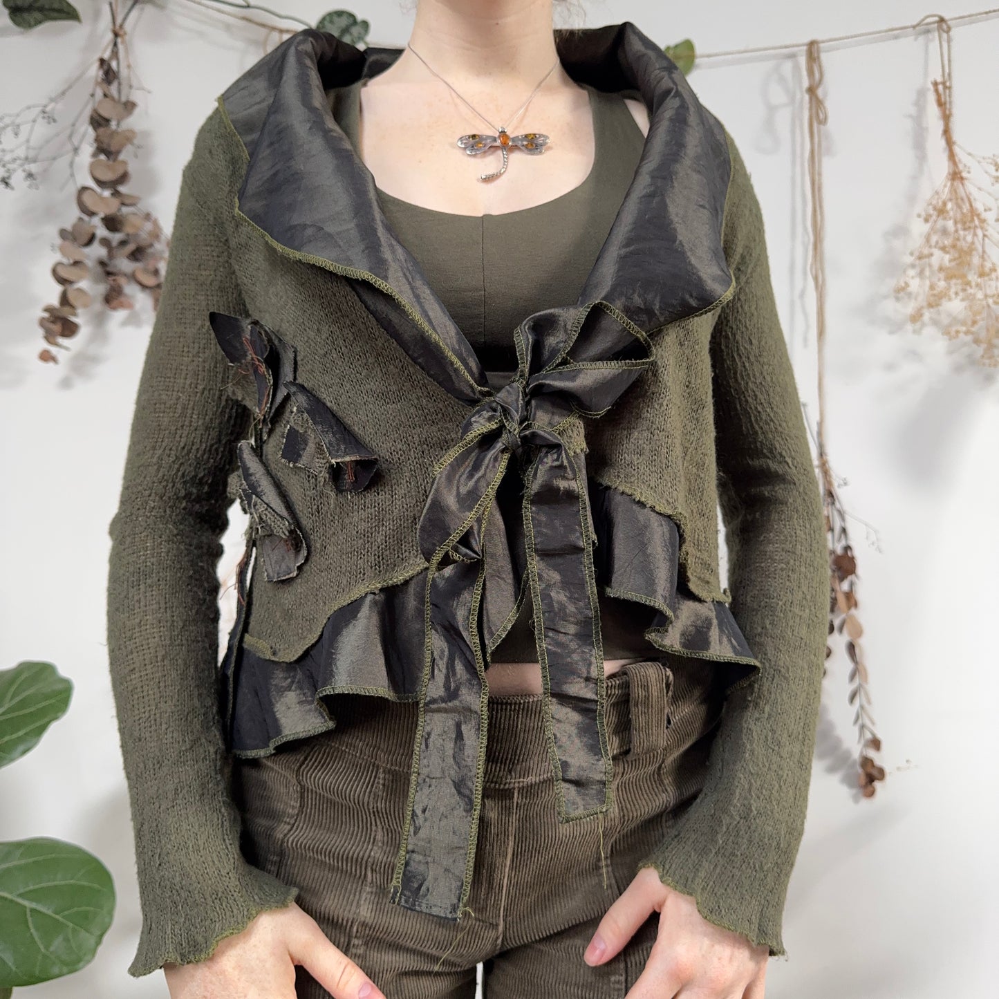 Green knit wrap top - size M