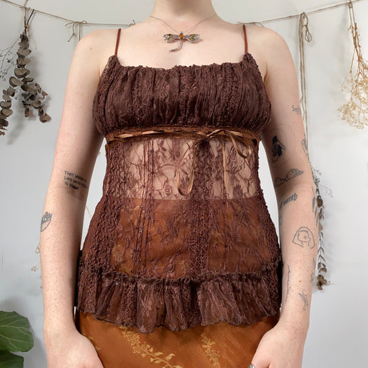 Brown lace cami - size M