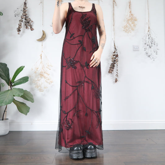 Red black beaded dress - size M