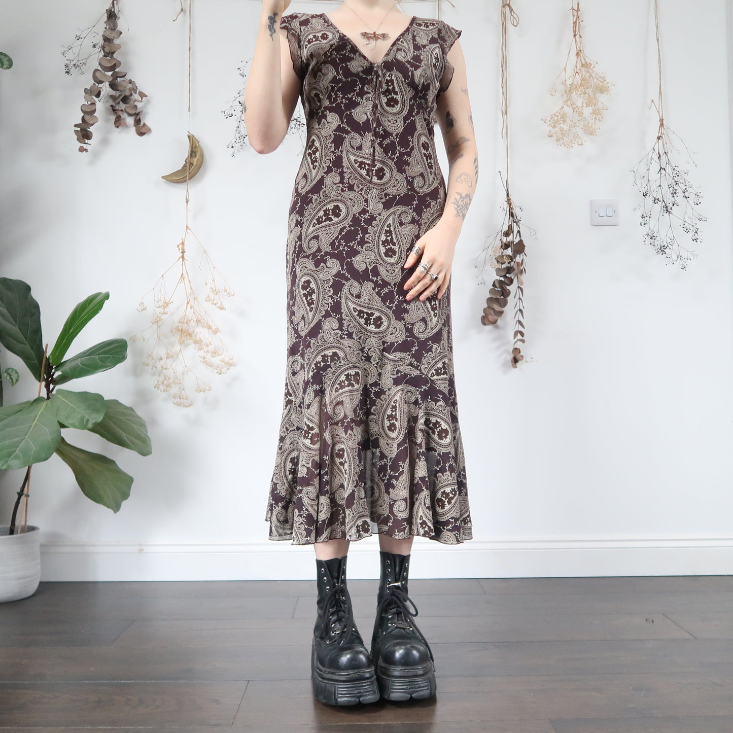 Brown purple paisley dress - size M