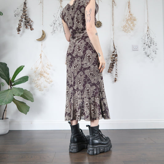 Brown purple paisley dress - size M