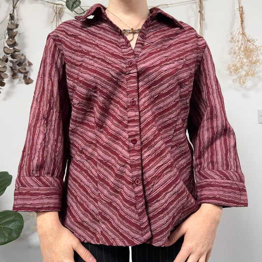 Burgundy striped blouse - size L/XL