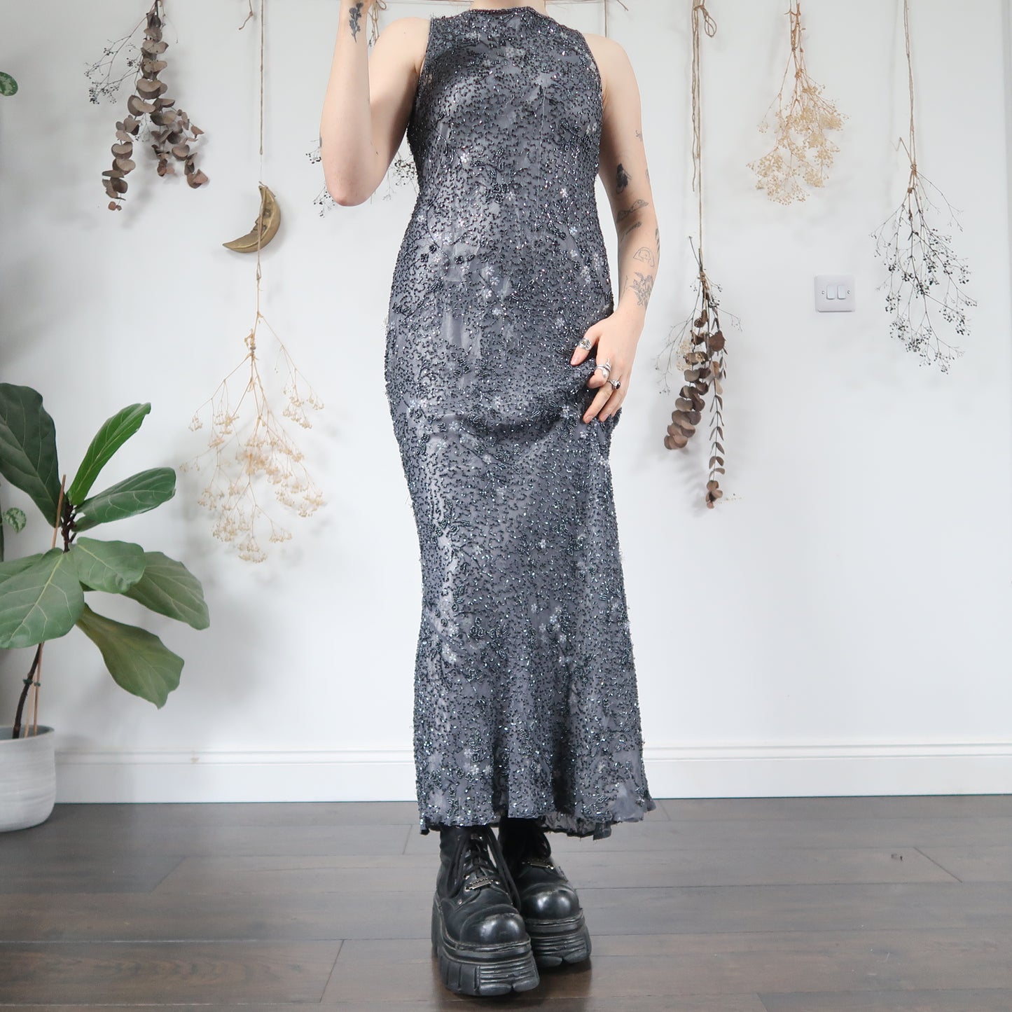 Slate grey beaded dress - size M