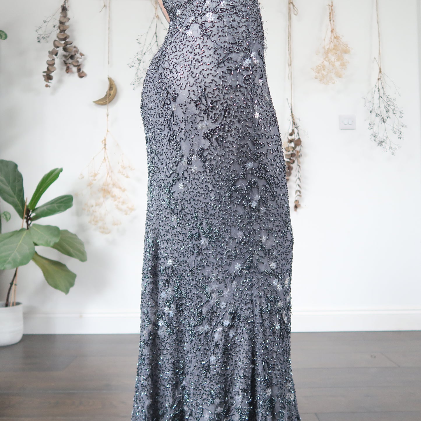 Slate grey beaded dress - size M