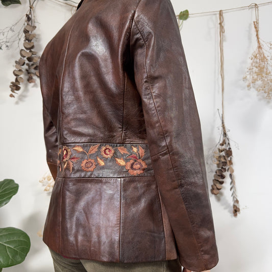 Brown leather jacket - size M