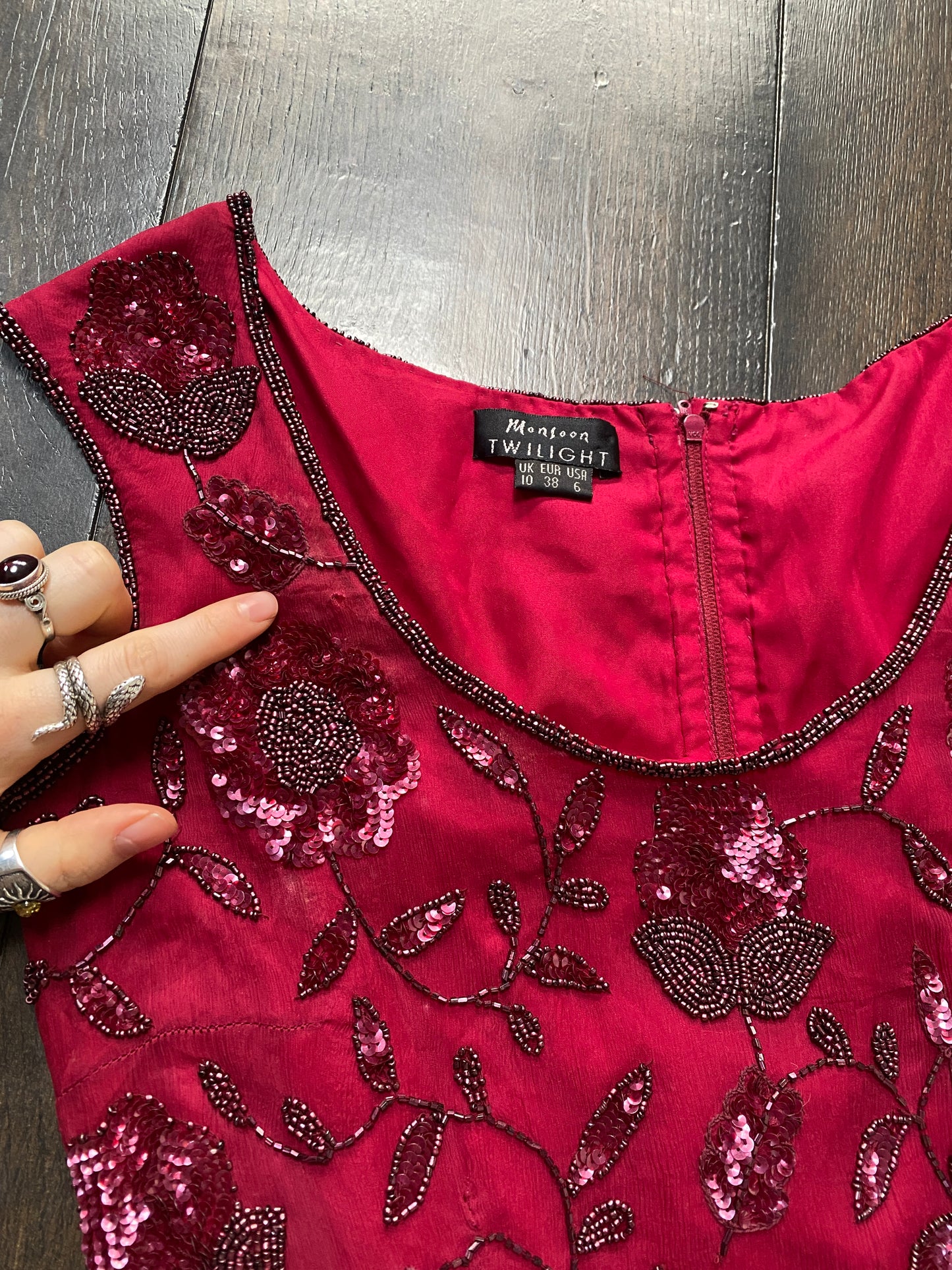 Beaded raspberry dress - size 10