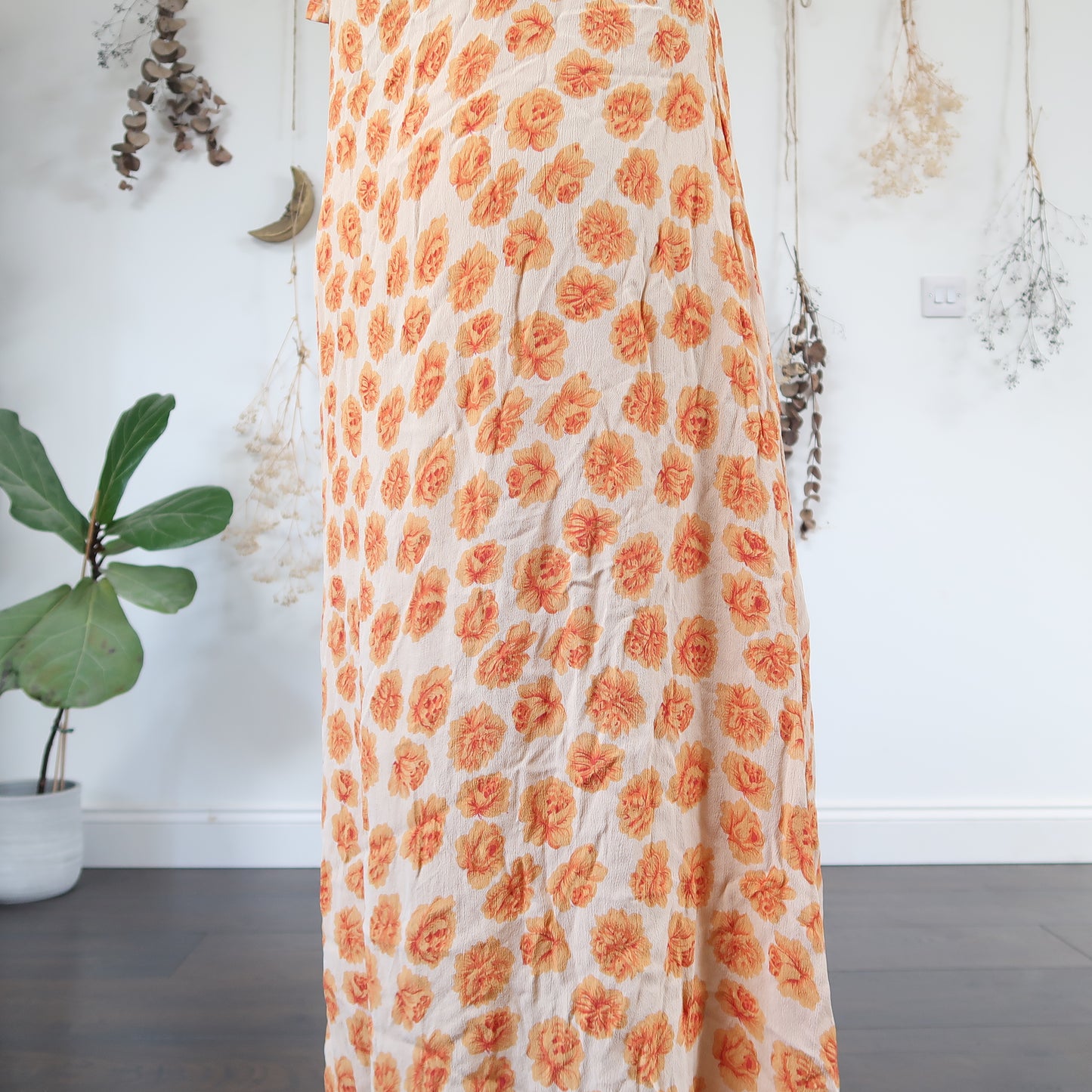 Orange floral, summer dress - size L