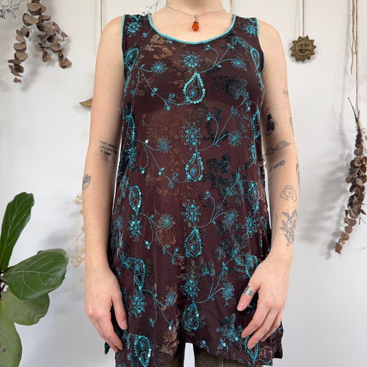 Brown blue mesh dress - size L