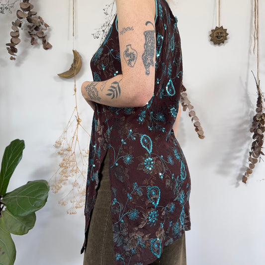 Brown blue mesh dress - size L