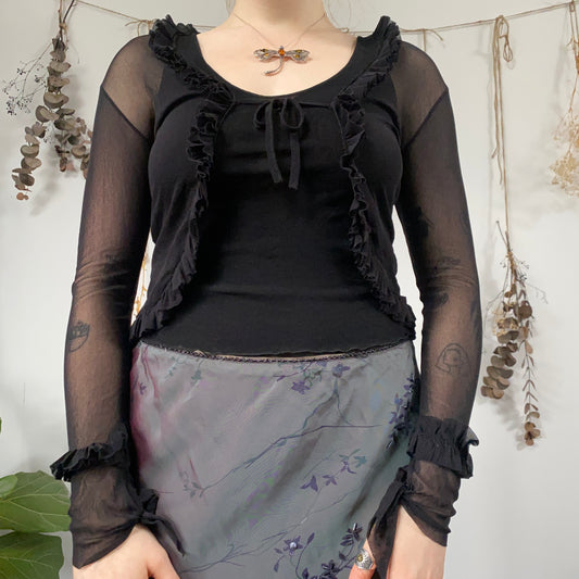 Black mesh cardigan top - size S