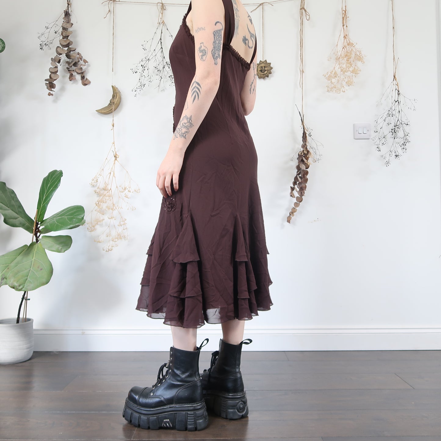 Brown beaded dress - size M