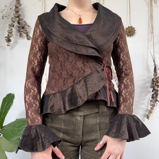 Brown lace wrap top - size M