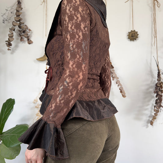 Brown lace wrap top - size M