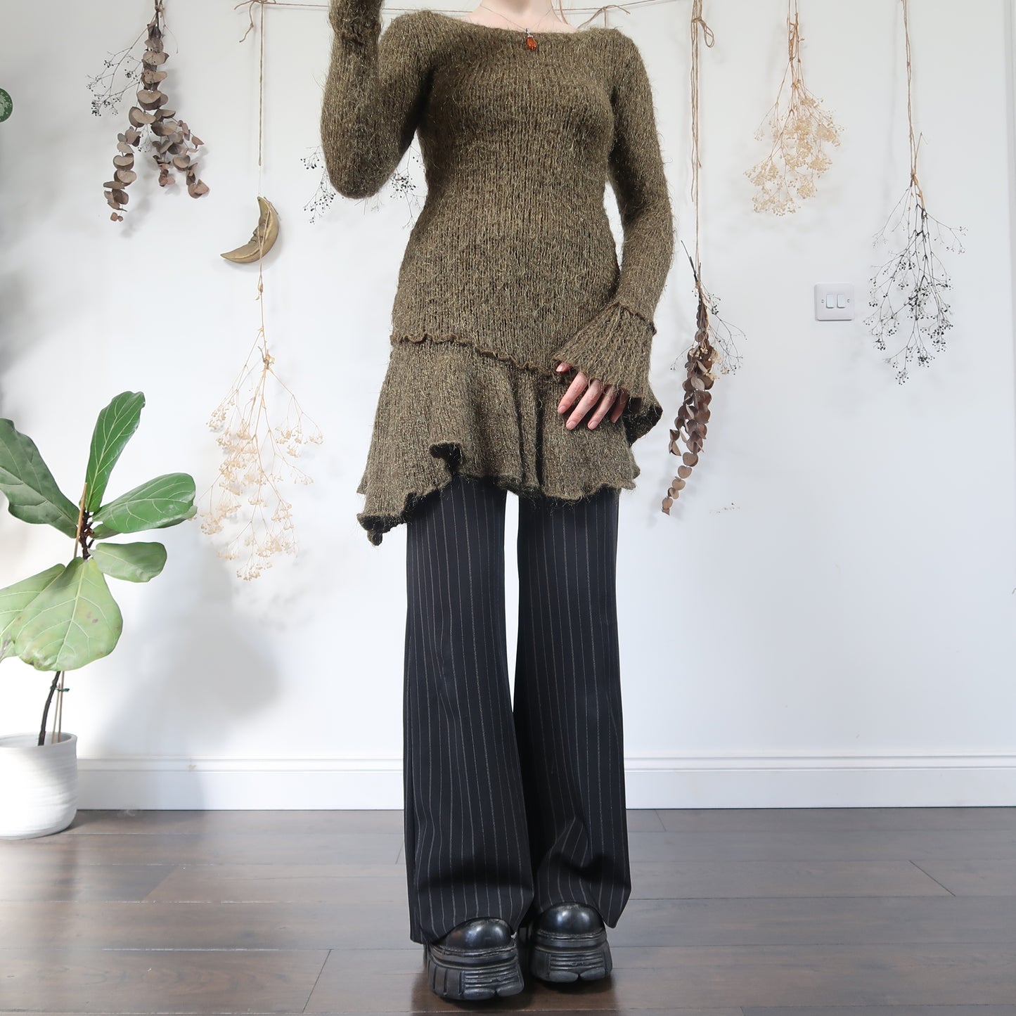 Khaki knit dress top - size S/M
