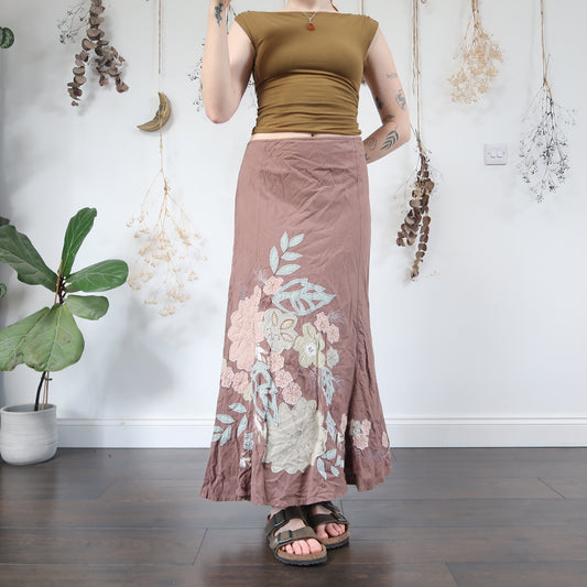Brown floral cotton skirt - size L