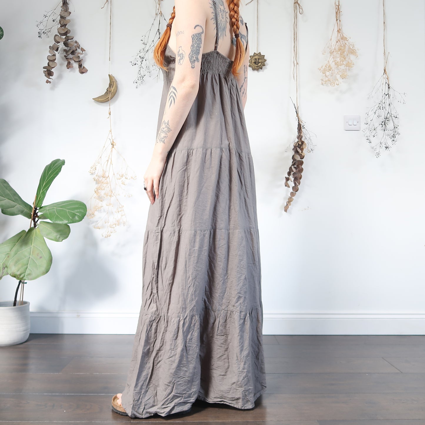 Khaki tiered dress - size M
