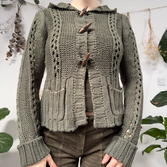 Green knit hooded jumper - size M