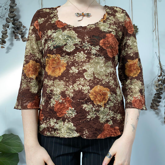 Earthy floral top - size L
