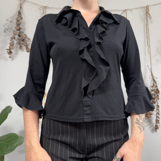 Black ruffle blouse - size L
