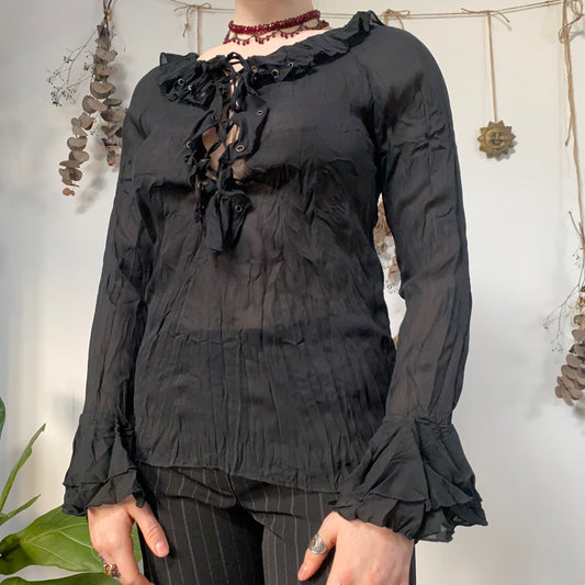Black crinkle blouse - size M
